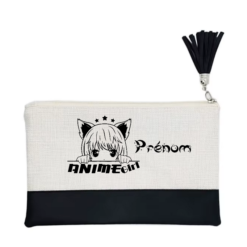 Pochette personnalisée motif anime girl étoile en toile et simili cuir personnalisée