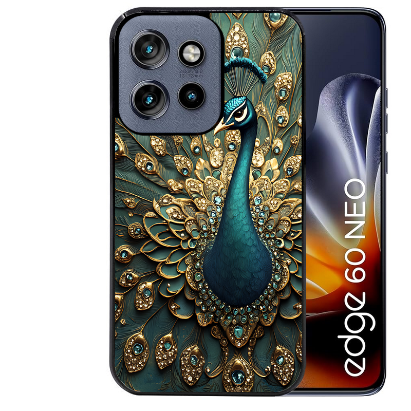Coque noire taperso pour Moto Edge 60 et Neo Fusion Pro avec motif paon bijoux protection antichoc personnalisée