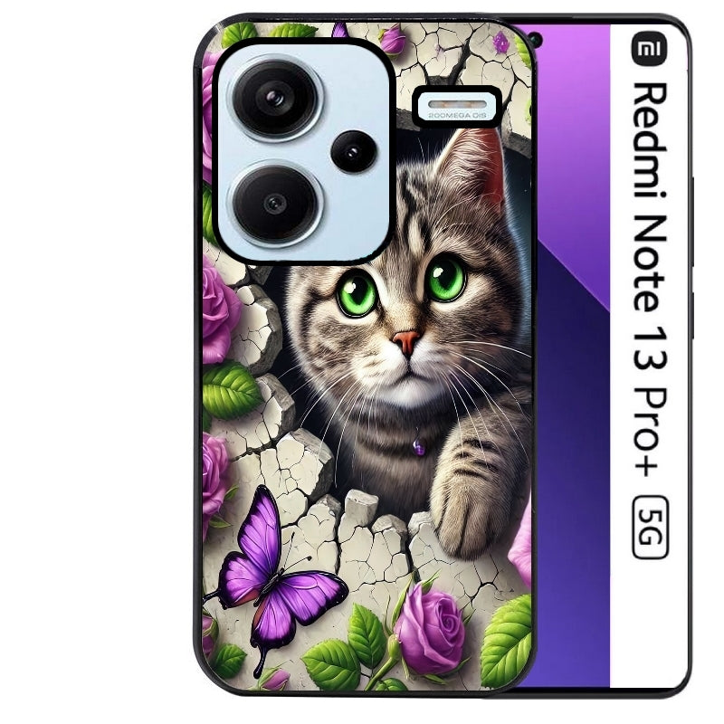 Coque noire taperso pour Redmi Note 13 PRO PLUS 5G avec motif chat papillon 3 protection antichoc personnalisée