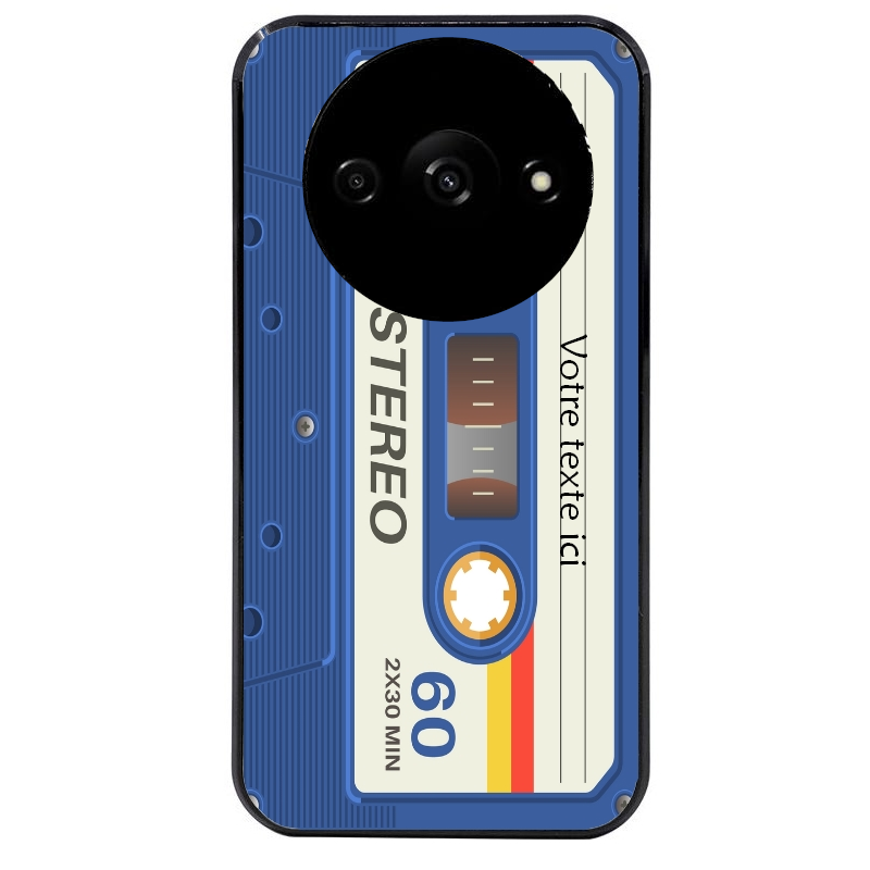 Coque noire taperso pour Redmi A3 personnalisable avec motif cassette bleu protection antichoc personnalisée