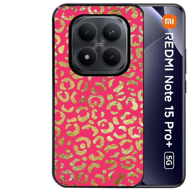 Coque noire taperso pour Redmi Note 15 et PRO PLUS 4G 5G avec motif leopard fuschia protection antichoc personnalisée