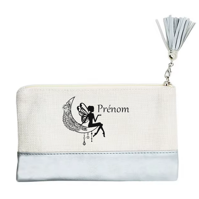 Pochette personnalisée motif fée astro en toile et simili cuir personnalisée