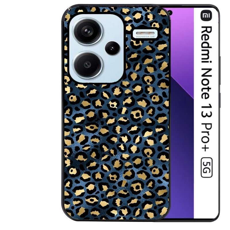 Coque noire taperso pour Redmi Note 13 PRO PLUS 5G avec motif leopard bleu protection antichoc personnalisée