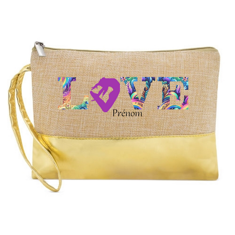 Trousse manique  personnalisée love gym en jute et doré en jute et doré