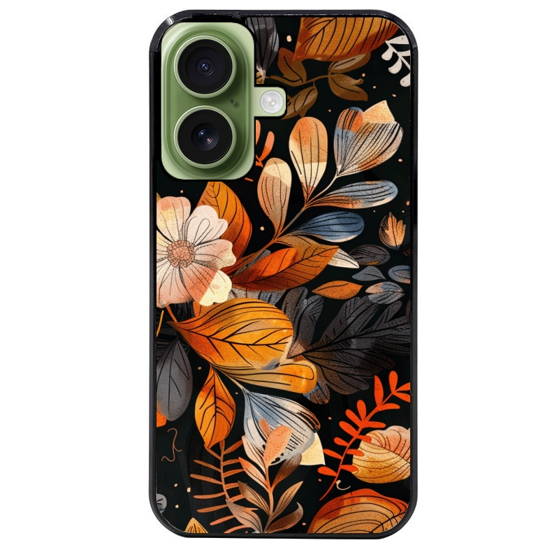 Coque noire taperso pour Iphone 16 16E PLUS MAX PRO avec motif fleur automne protection antichoc personnalisée