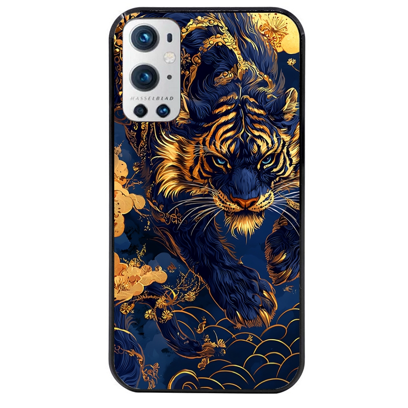 Coque noire taperso pour OnePlus 9 et 9 PRO avec motif tigre et fleur protection antichoc personnalisée