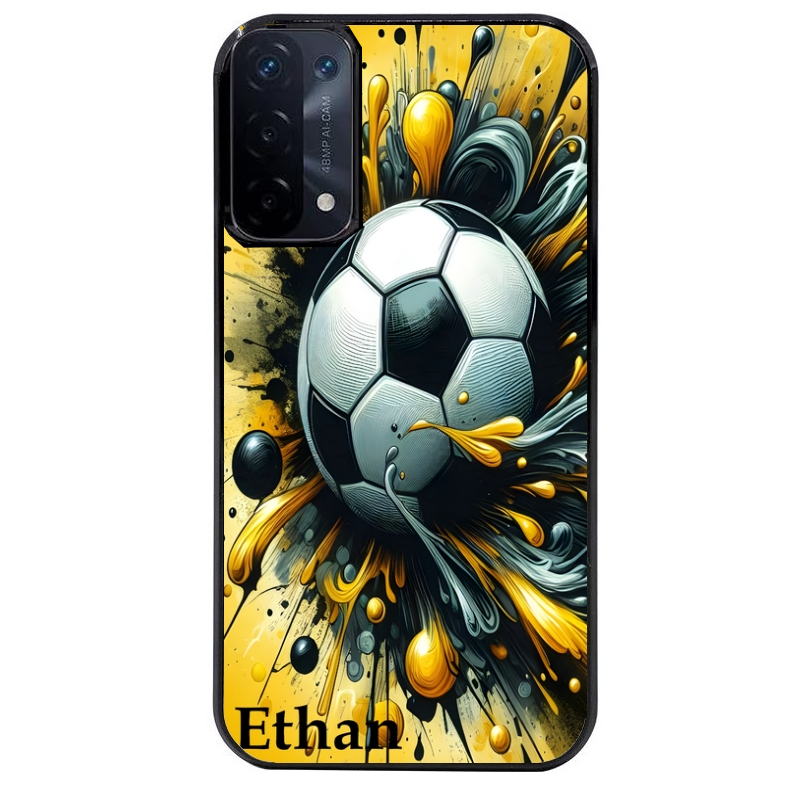 Coque noire taperso pour OPPO A54 et A74 5G avec motif football personnalisee protection antichoc personnalisée