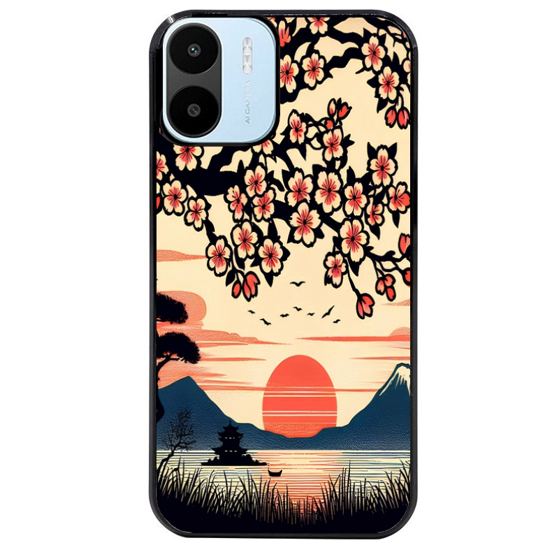 Coque noire taperso pour Redmi A1 et A2 avec motif japan cerisier protection antichoc personnalisée