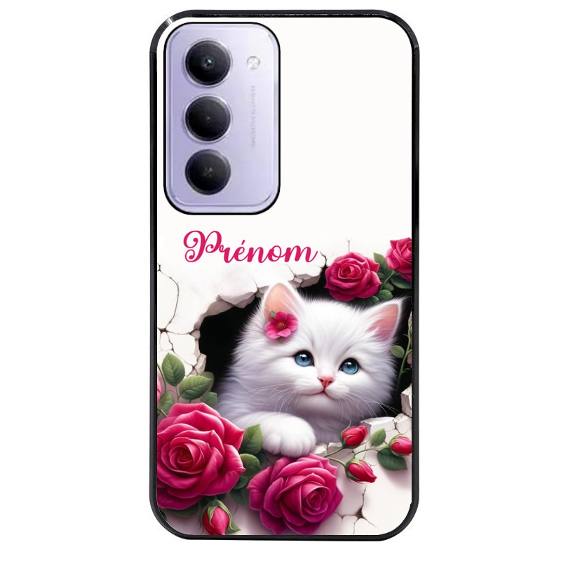 Coque noire taperso pour Redmi 15 4G et 5G avec motif chat fleurs personnalisee protection antichoc personnalisée