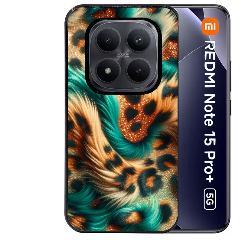 Coque noire taperso pour Redmi Note 15 et PRO PLUS 4G 5G avec motif effet fourrure leopard 3 protection antichoc personnalisée