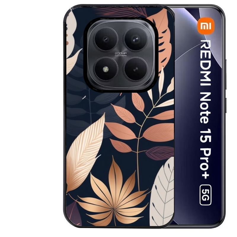 Coque noire taperso pour Redmi Note 15 et PRO PLUS 4G 5G avec motif jungle et feuilles protection antichoc personnalisée