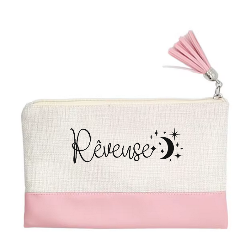 Pochette motif reveuse en toile et simili cuir