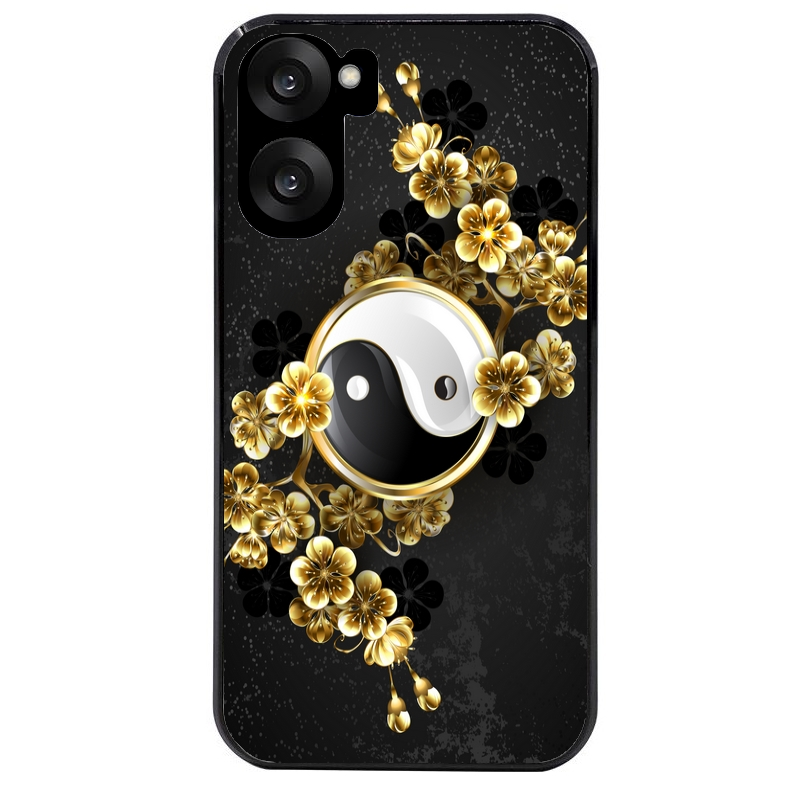 Coque noire taperso pour OnePlus Nord CE5 avec motif yin yang et fleur protection antichoc personnalisée