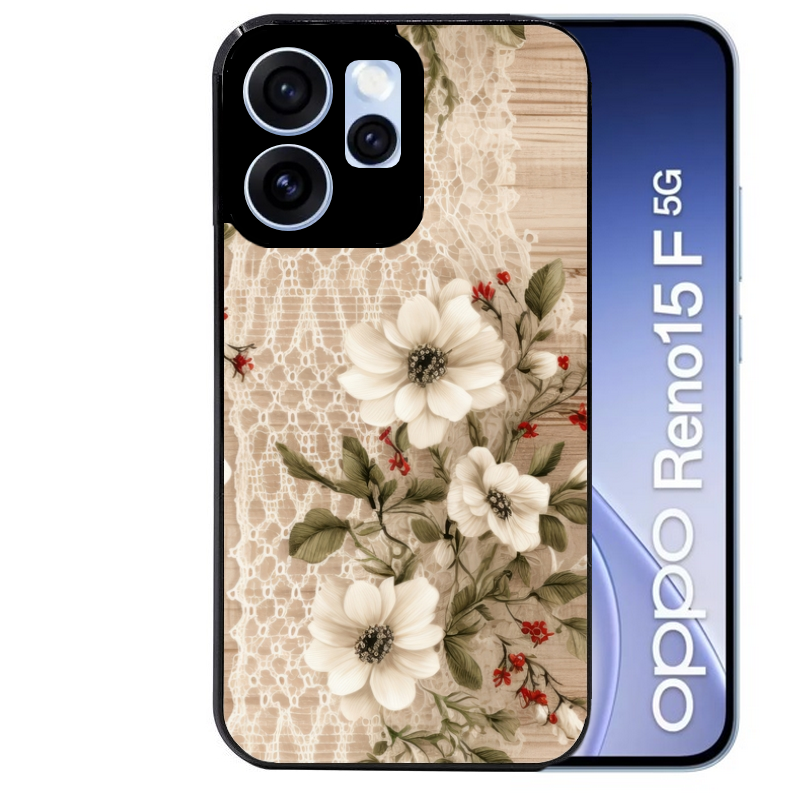 Coque noire taperso pour OPPO Reno 15 et F FS 5G avec motif bois et dentelle 2 protection antichoc personnalisée