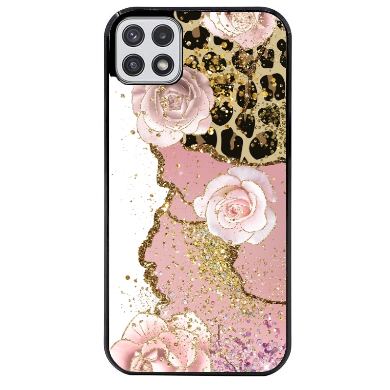 Coque noire taperso pour galaxy A22 A32 A52 A52S 4G 5G  avec motif marbre fleur leopard protection antichoc personnalisée