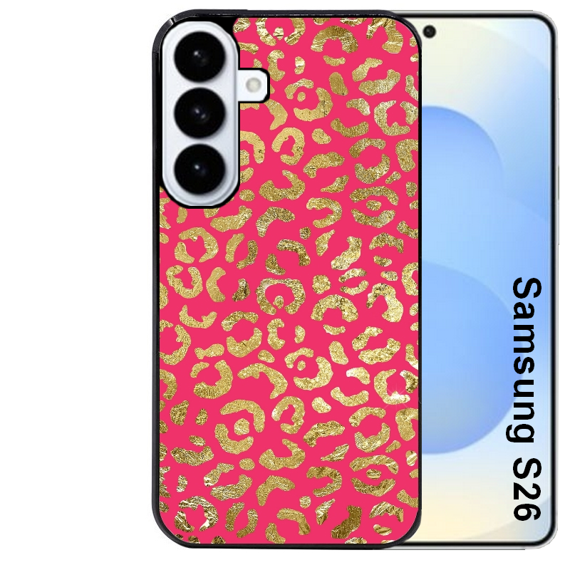 Coque noire taperso pour galaxy S26 et PLUS ULTRA FE avec motif leopard fuschia protection antichoc personnalisée