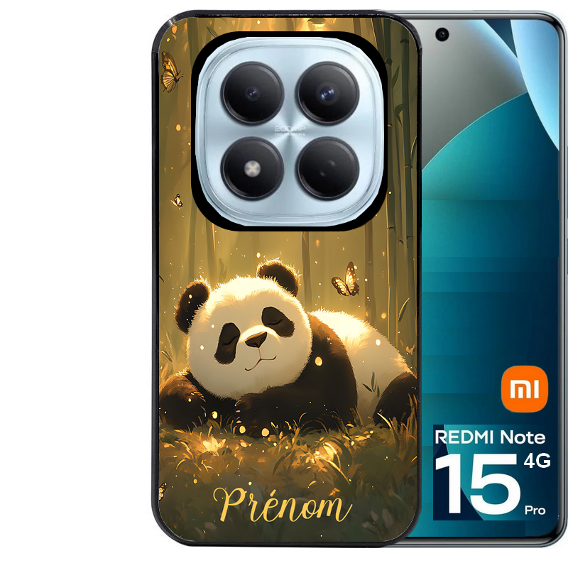 Coque noire taperso pour Redmi Note 15 et PRO PLUS 4G 5G avec motif panda et papillon personnalisee protection antichoc personnalisée