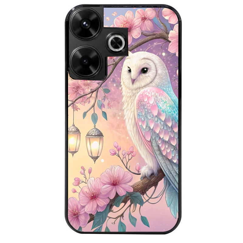 Coque noire taperso pour Redmi 13 4G avec motif chouette cerisier protection antichoc personnalisée