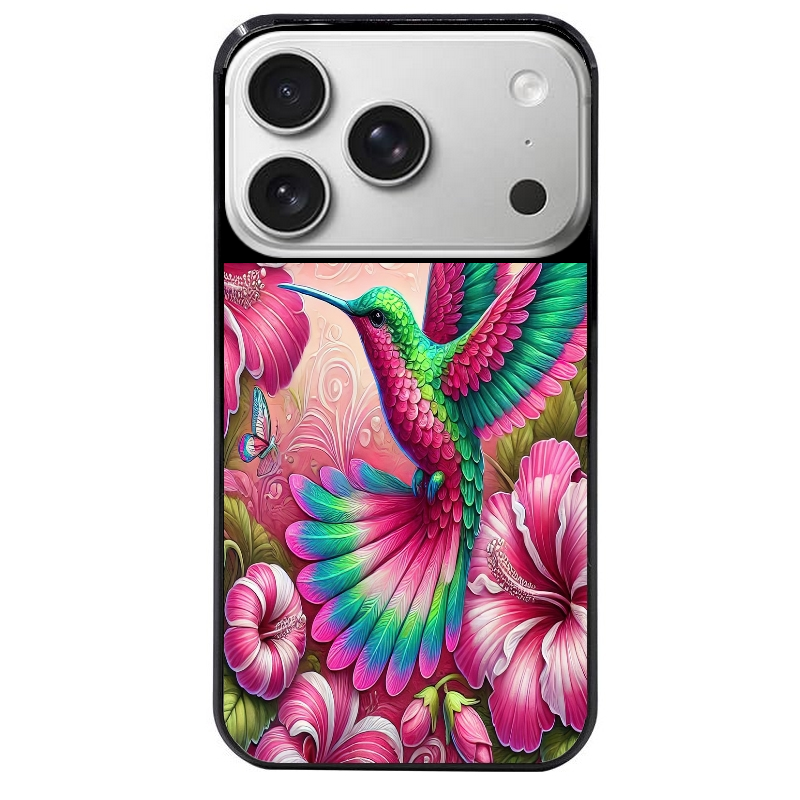 Coque noire taperso pour Iphone 17 17E AIR MAX PRO avec motif colibri et fleurs protection antichoc personnalisée