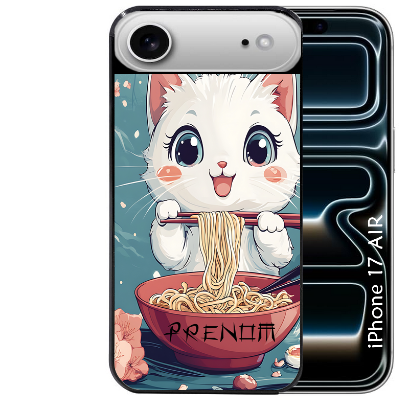 Coque noire taperso pour Iphone 17 17E AIR MAX PRO avec motif chat ramen cerisier protection antichoc personnalisée