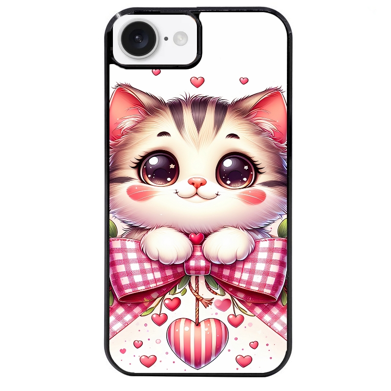 Coque noire taperso pour Iphone 17 17E AIR MAX PRO avec motif chat noeud et coeur protection antichoc personnalisée