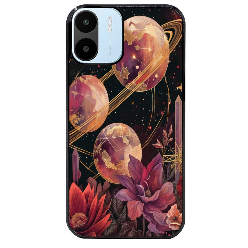 Coque noire taperso pour Redmi A1 et A2 avec motif astro et fleurs protection antichoc personnalisée
