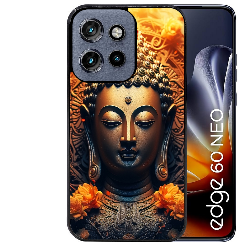 Coque noire taperso pour Moto Edge 60 et Neo Fusion Pro avec motif bouddha et fleur protection antichoc personnalisée