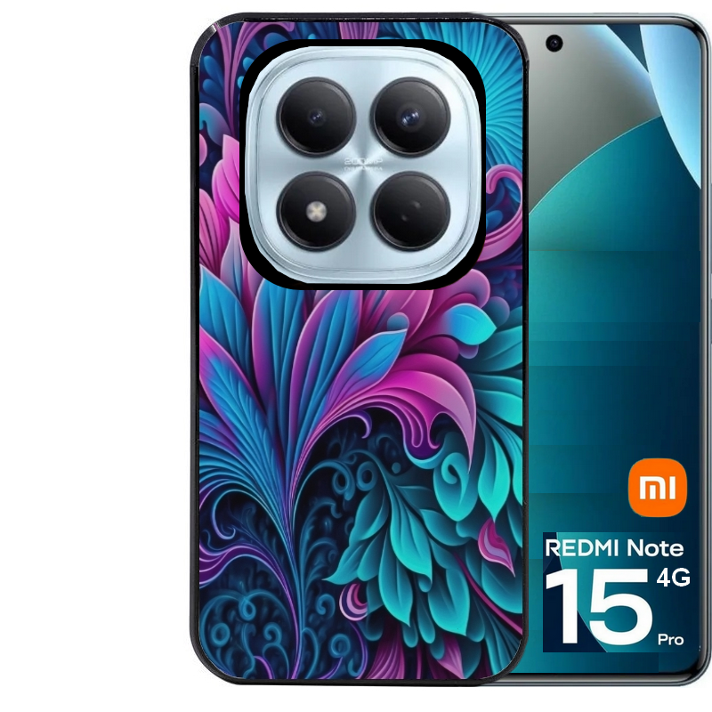 Coque noire taperso pour Redmi Note 15 et PRO PLUS 4G 5G avec motif tropical violet et des fleurs protection antichoc personnalisée