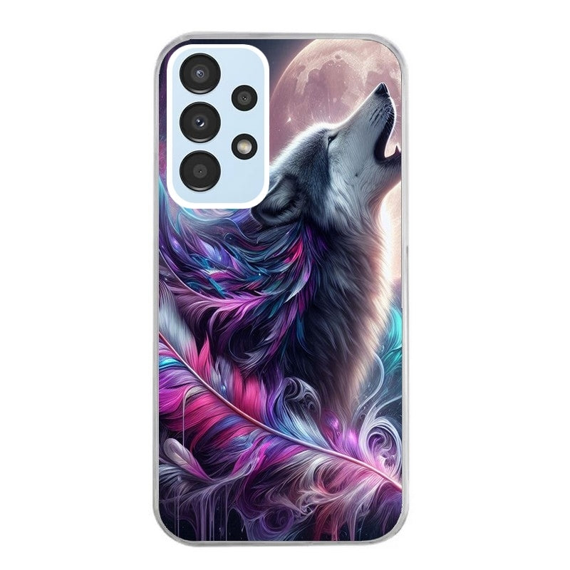 Coque taperso pour Galaxy A13 4G et 5G A23 A53 avec motif loup et plume protection antichoc personnalisée