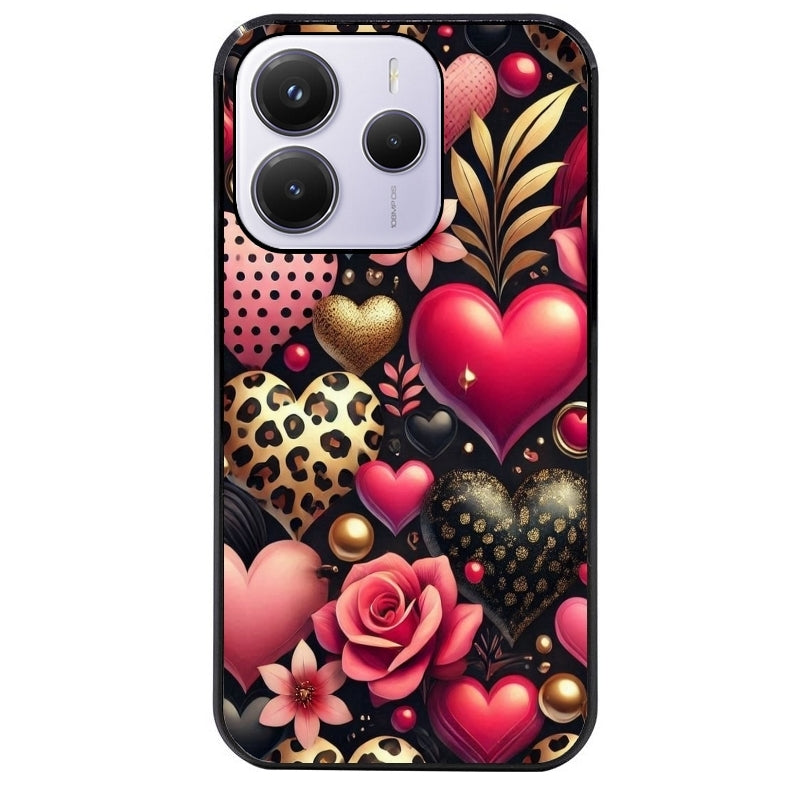 Coque noire taperso pour Redmi Note 14 et PRO PLUS 4G 5G avec motif coeur et leopard protection antichoc personnalisée