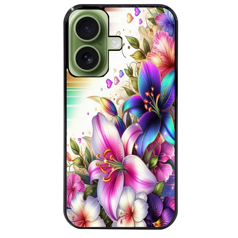 Coque noire taperso pour Iphone 17 17E AIR MAX PRO avec motif fleur fluo protection antichoc personnalisée