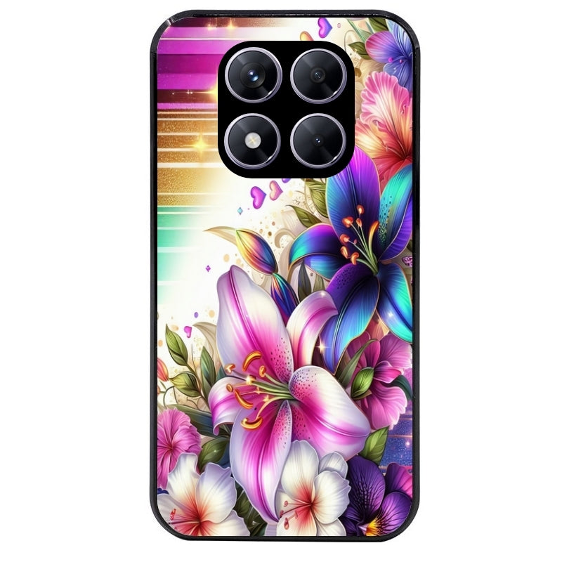 Coque noire taperso pour Redmi Note 14 et PRO PLUS 4G 5G avec motif fleur fluo protection antichoc personnalisée