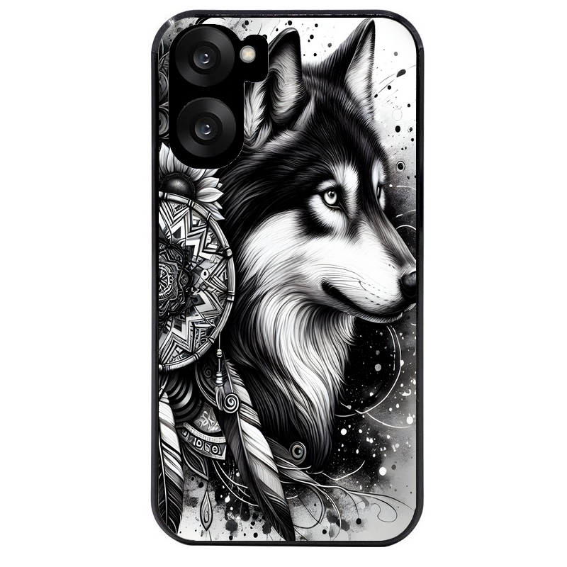 Coque noire taperso pour OnePlus Nord CE5 avec motif loup dreamcatcher protection antichoc personnalisée