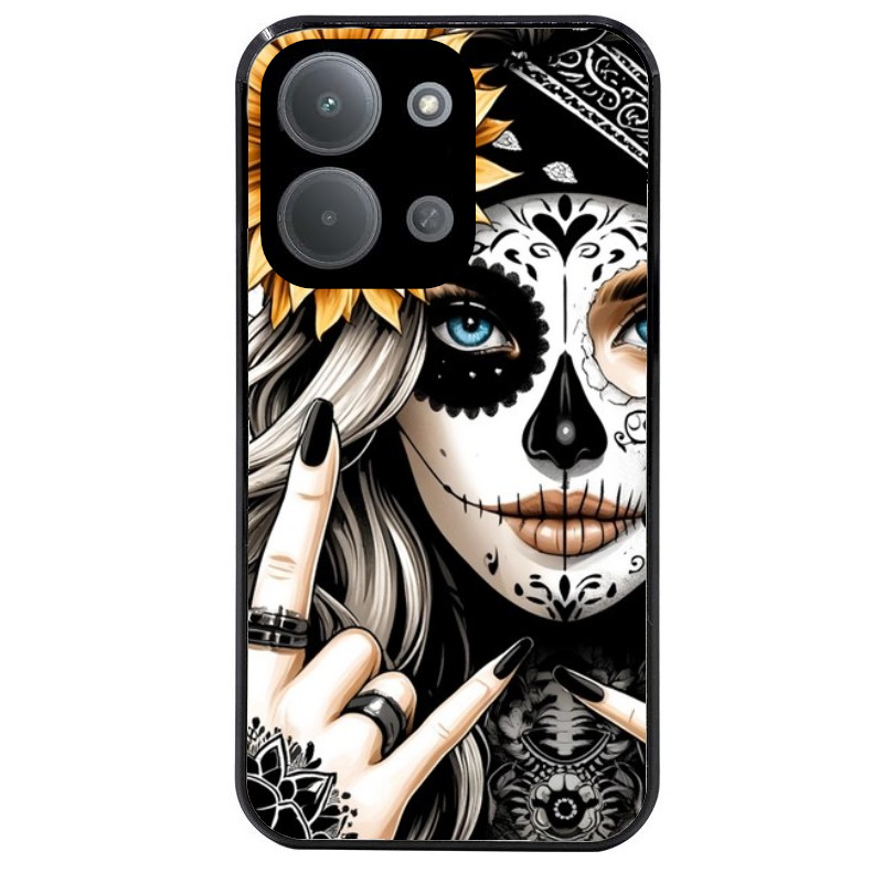Coque noire taperso pour POCO C85 avec motif tete de mort tatoo protection antichoc personnalisée
