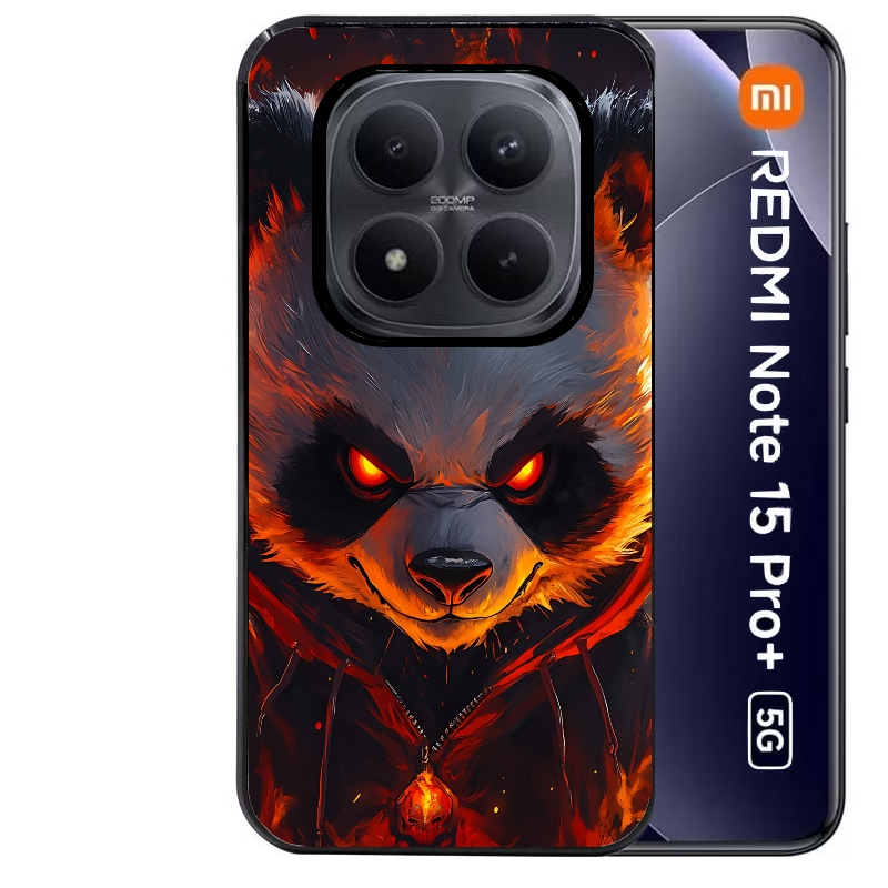 Coque noire taperso pour Redmi Note 15 et PRO PLUS 4G 5G avec motif panda very angry protection antichoc personnalisée