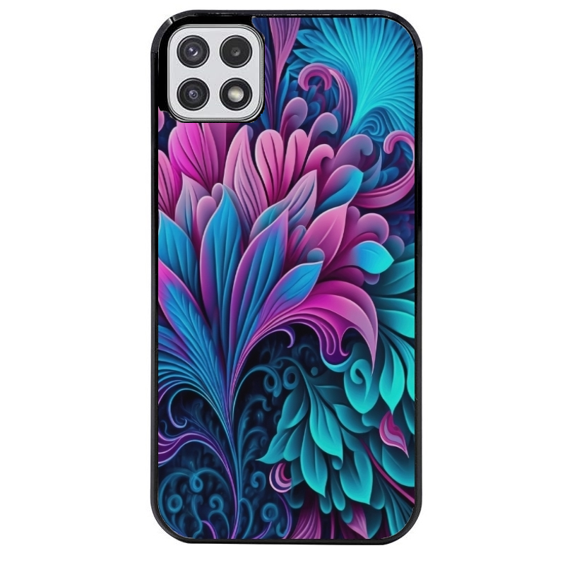 Coque noire taperso pour galaxy A22 A32 A52 A52S 4G 5G  avec motif tropical violet et des fleurs protection antichoc personnalisée