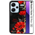 Coque noire taperso pour Redmi Note 13 PRO PLUS 5G avec motif fleur rouge avec prenom protection antichoc personnalisée