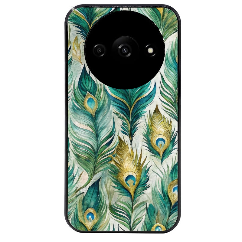 Coque noire taperso pour Redmi A3 avec motif paon plumes protection antichoc personnalisée