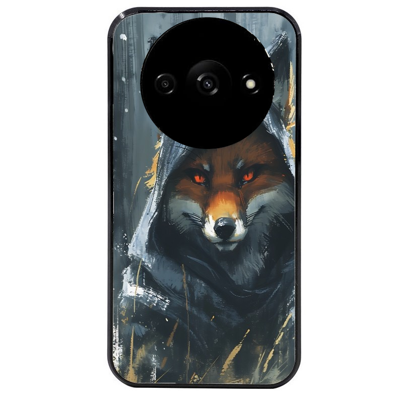 Coque noire taperso pour Redmi A3 avec motif renard fox des bois protection antichoc personnalisée