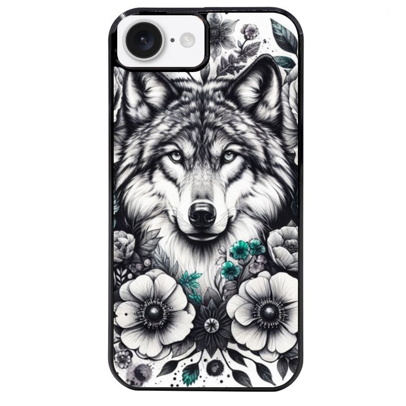 Coque noire taperso pour Iphone 17 17E AIR MAX PRO avec motif loup et fleur protection antichoc personnalisée