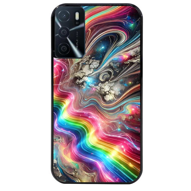 Coque noire taperso pour OPPO A16 et A16S avec motif marbre arc en ciel protection antichoc personnalisée