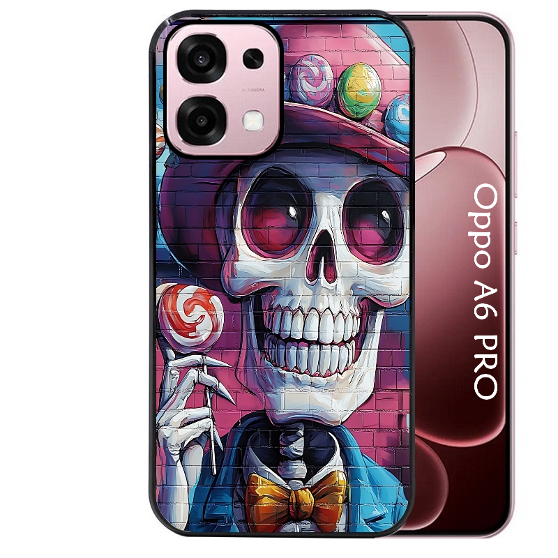 Coque noire taperso pour OPPO A6 PRO 4G et 5G avec motif tete de mort tag protection antichoc personnalisée