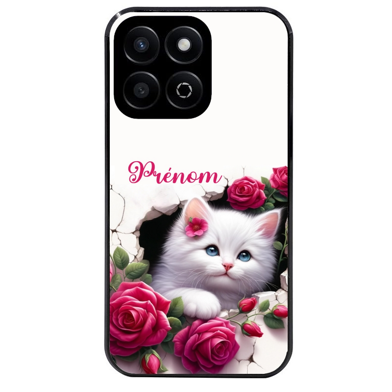 Coque noire taperso pour Honor 70 LITE 90 et LITE avec motif chat fleurs personnalisee protection antichoc personnalisée