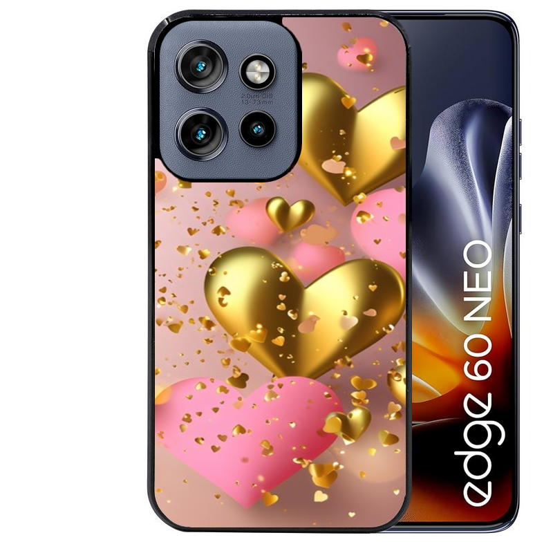 Coque noire taperso pour Moto Edge 60 et Neo Fusion Pro avec motif coeur rose protection antichoc personnalisée