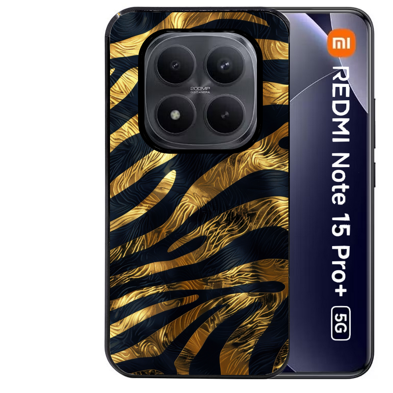 Coque noire taperso pour Redmi Note 15 et PRO PLUS 4G 5G avec motif zebre gold protection antichoc personnalisée