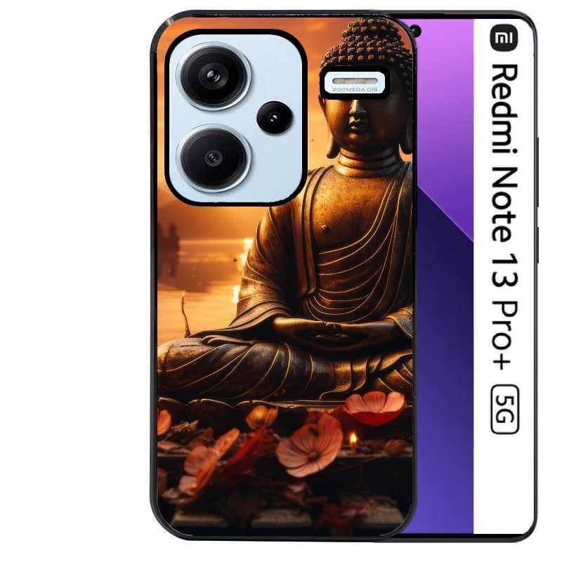 Coque noire taperso pour Redmi Note 13 PRO PLUS 5G avec motif bouddha et soleil protection antichoc personnalisée