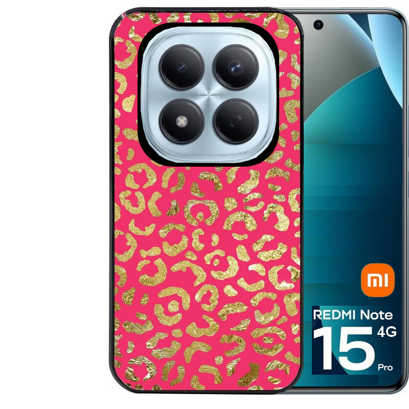 Coque noire taperso pour Redmi Note 15 et PRO PLUS 4G 5G avec motif leopard fuschia protection antichoc personnalisée