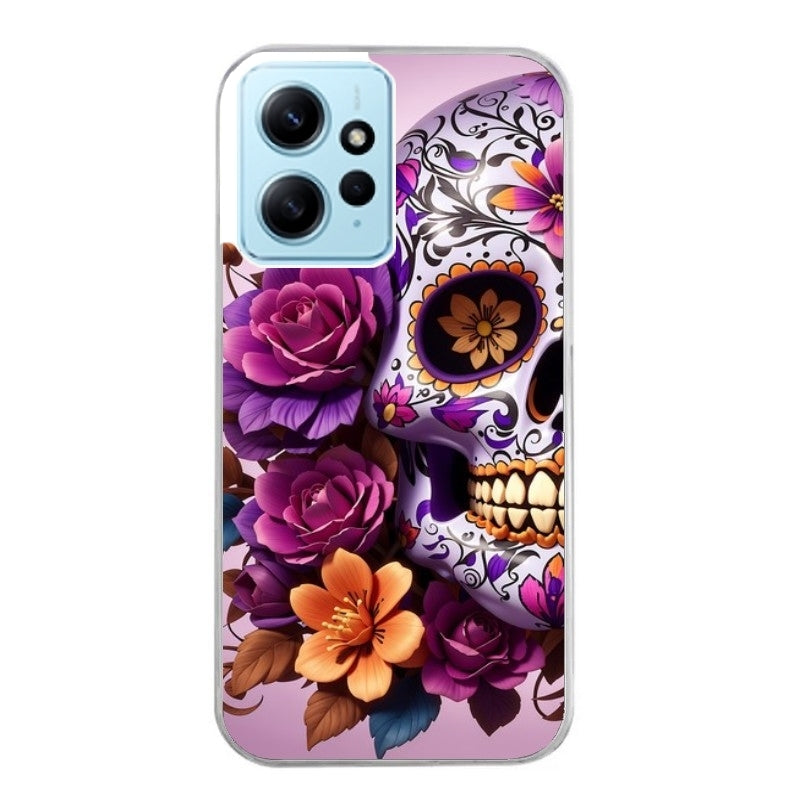 Coque taperso pour POCO X5 5G avec motif tete de mort calavera violette protection antichoc personnalisée