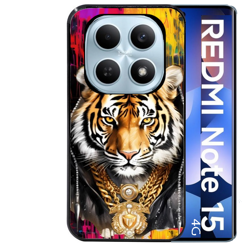 Coque noire taperso pour Redmi Note 15 et PRO PLUS 4G 5G avec motif tigre style hip hop protection antichoc personnalisée