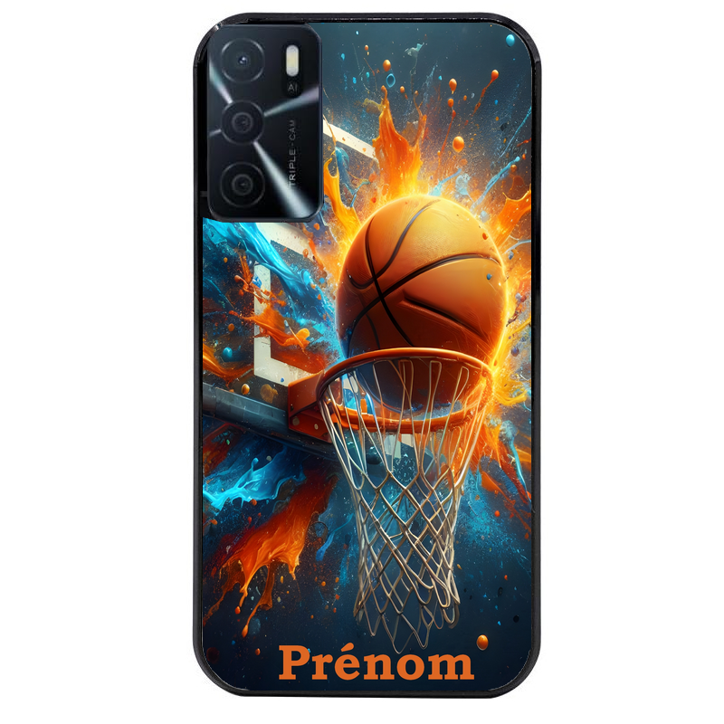 Coque noire taperso pour OPPO A16 et A16S avec motif basket ball color personnalise protection antichoc personnalisée